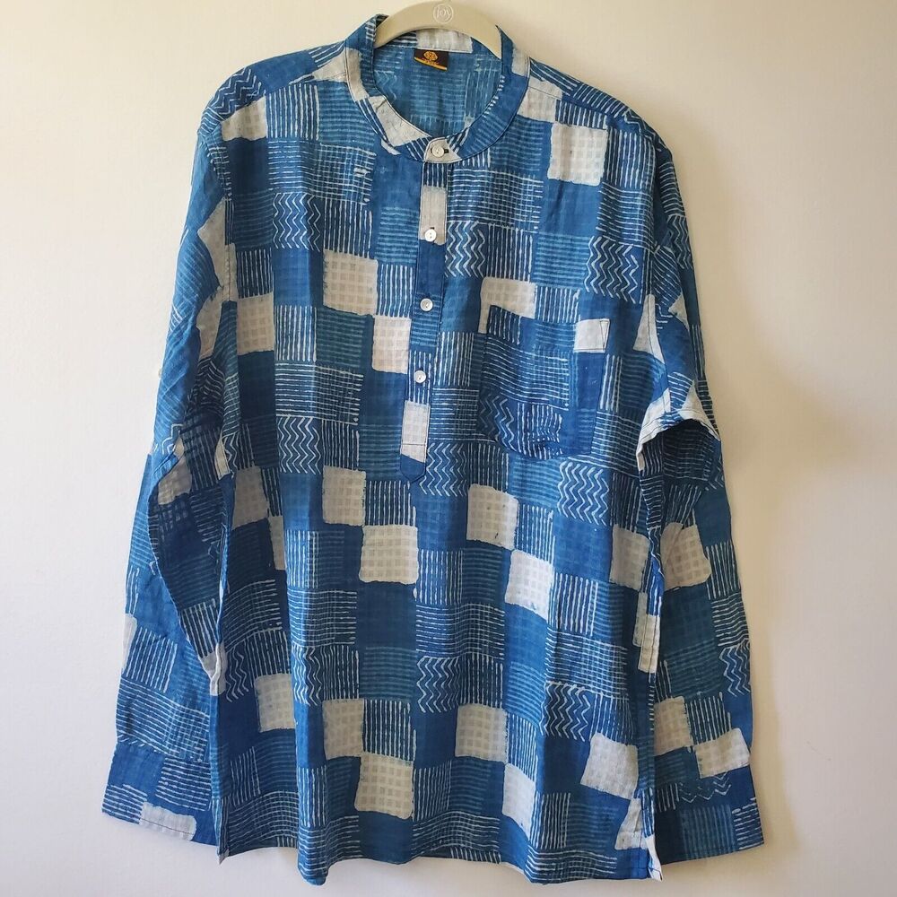 Mother Earth Cotton Button Up Shirt Lightweight Blue Size XXL Vacation Beach